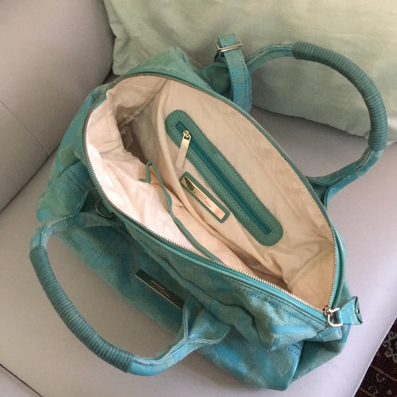 FERRE Milano light green/turquoise canvas 2-way bowling bag. NWOT - Picture 6 of 8